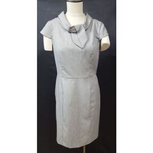 AA Studio Size 10 Gray Sheath Dress Collar Tie Cap Sleeve Career Conservative…